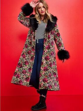 RARE Torrid X Betsy Johnson Velvet Leopard Floral Penny lane style coat 1X 14/16